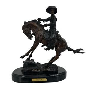 PEACE Cowboy Remington Horse Bronze Sculpture Figurine Statue Animal Figure Art
